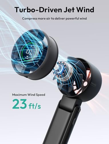 Aecooly 3 IN 1 Portable Fan, Turbo Handheld USB Rechargeable Mini Personal [22H Max Cooling Time], Battery Powered Small Foldable Pocket Fan for Travel Essentials, Gifts for Women, Girls -Black