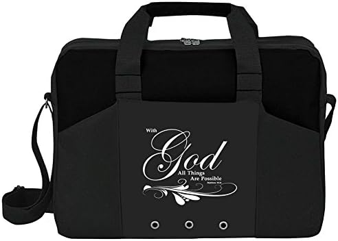 Matthew 19:26 With God All Things Are Possible Bible Cover Briefcase Tote Bag Christian Dove Cross Verse Church Office School Travel Gym Book Organizer - Black