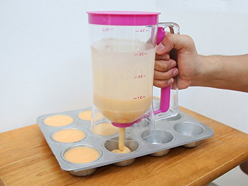 Homeries Pancake & Cupcake Batter Dispenser Tool With Measuring Label. Perfect for Pancakes, Cupcakes, Waffles, Muffin Mix, Crepes, Cakes, Cookies, Bonus Cupcake Plunger