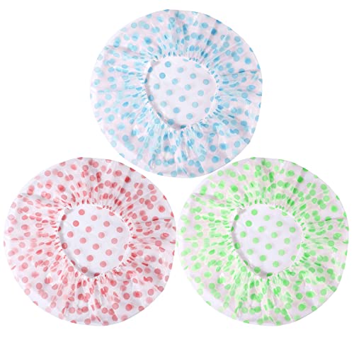 Large Shower Caps, 3 Pcs Waterproof Bath Caps Plastic Reusable Shower Caps Elastic Band Bath Hair Hat for Women Ladies