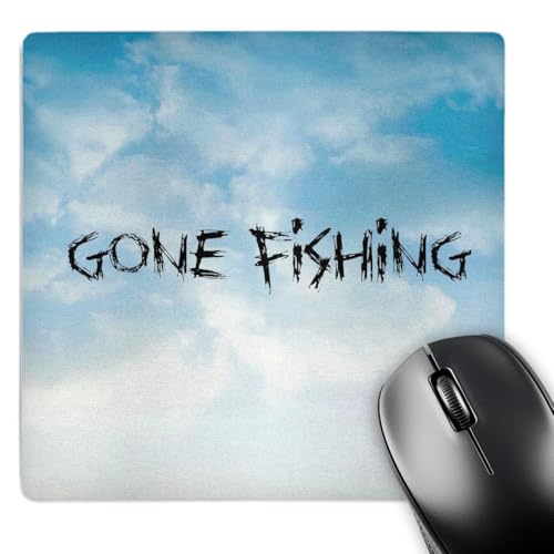 3dRose Gone Fishing Clouds Background Black Lettering Mouse Pad (mp_172371_1)