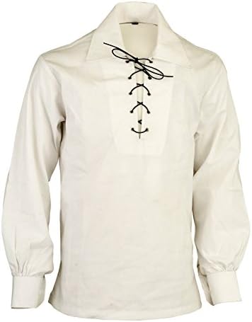 Scottish Highland Jacobite Jacobean Ghillie Kilt Shirt White Size 5X-Large