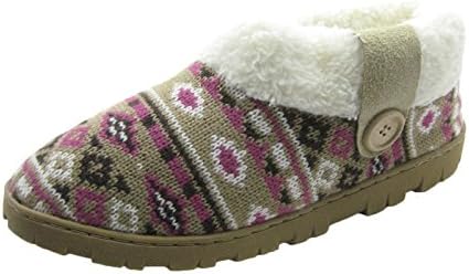 Fashion Blue Ladies Knit Slipper Boots with Sherpa Cuff &amp; Wodden Button (S/5-6, Tan)