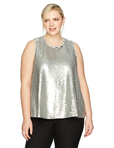 RACHEL Rachel Roy Women's Plus Size Sequin Top, Silver, 1X