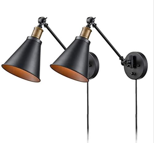 CCLAY Industrial Plug in Wall Sconces Set of 2 with On Off Switch Vintage Edison Swing Arm Wall Lamp Black Metal Shade Wall Light Fixtures,doubleplug