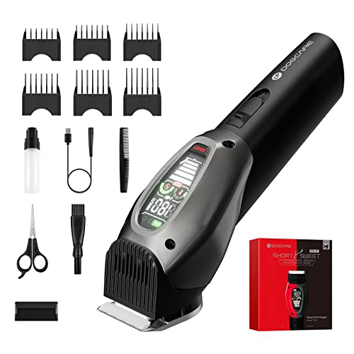 DOG CARE Dog Grooming Clippers-Intelligent Low Noise 3-Mode Heavy-Duty Dog Hair Clippers with LED Display, Heatproof Detachable Blade, Auxiliary Light, Rechargeable Battery, Cordless Design,Gray