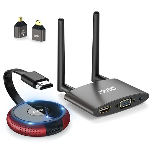 HDMI Wireless Transmitter and Receiver 4K/5.8G, VGA&HDMI Displays Dual Wireless Transmitter Receiver, 165FT/50M Laptop/TV Box/Camera/USBC/PS5/PC to HDTV/Projector/Monitor