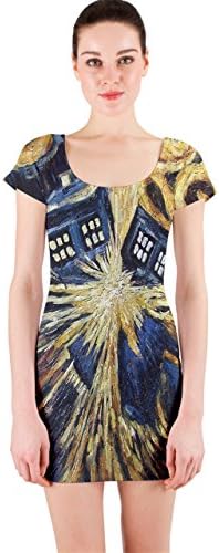 Police Box Tardis Explosion Short Sleeve Bodycon Dress Evening Cocktail Dress (XS, S, M, L, XL, 2XL, 3XL) (X-Large)