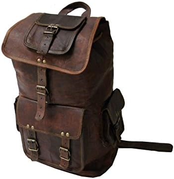 Vintage Leather Bazaar Real Goat Hide Rucksack Back Pack Leather Notebook Computer Bags &amp; Cases Bag 24 Inch Brown