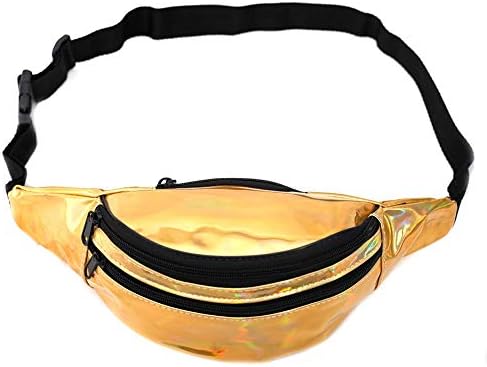 SO WHAT Holographic Fanny Packs for Women - Metallic Leather Waist Pack Adjustable Belt Festival Iridescent Waist Pack for Women