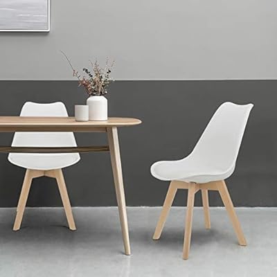 Buy Retro Mid Century Modern Dining Chair Upholstered Side Chair Durable Pu Cushion With Beech Wood Legs And Soft Padded Shell Tulip Chair For Dining Room Living Room Bedroom Kitchen Set Of