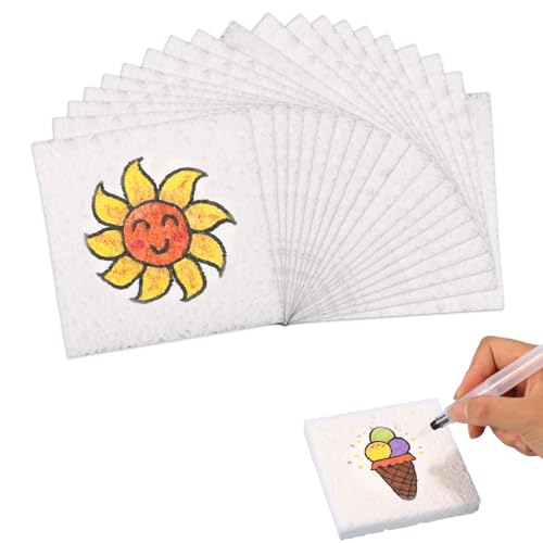 20pcs Magic Foam Texture Papers, Versatile Magic Painting Paper Blank Puffy Texture Papers Foam Painting Paper for DIY Art Kids Craft Supplies (Square)