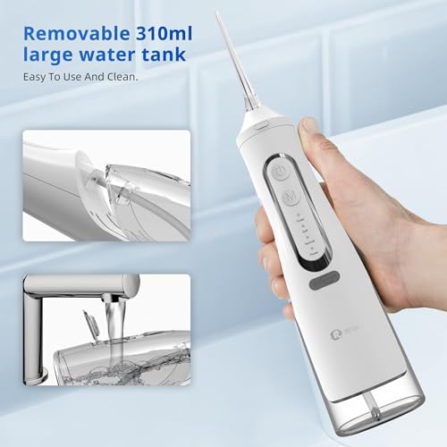 R REVA Cordless Dental Water Flosser for Teeth, Gums & Braces - Electric Oral Irrigator 310ML, 4 Modes, Rechargeable, 4 Jet Tips, Smart Memory, 360° Nozzle, IPX7 Waterproof & Low Noise (M209 - White)