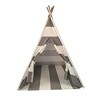 Toysland Indoor Indian Playhouse Teepee Tent for Kids, Toddlers Canvas with Carry Case, Grey Stripe