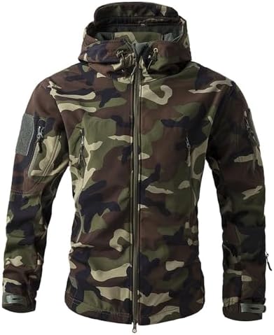 QOAAIE Men's Outdoor Camo Military Jackets Windproof Hooded