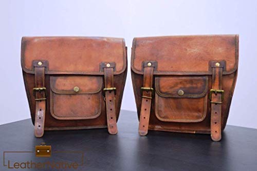 Leather Native 2 X Motorcycle Side Pouch Brown Leather Side Pouch Saddlebags Saddle Panniers (2 Bags) Pre Valentines Day SALE !!!