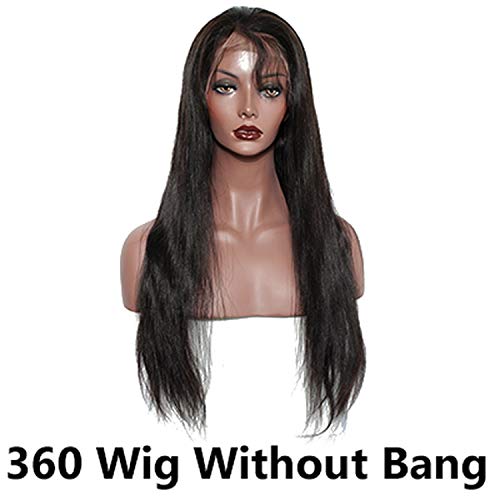 360 Lace Frontal Wig Pre Plucked With Baby Hair Brazilian Silky Straight Lace Front Human Hair Wigs With Bangs 150%,#1B,16inches