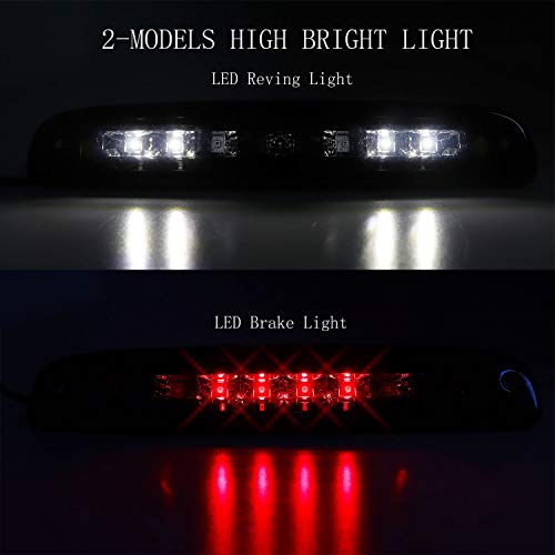 for 1997-2010 Dodge Dakota LED Bar 3rd Third Tail Brake Light Rear Cargo Lamp High Mount Stop light (Chrome Housing Smoke Lens)