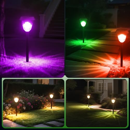 Quntis 6 Packs Outdoor Solar Lights Warm White/RGB, Waterproof IP65 Solar Garden Lights, Automatic Solar Lamp, Warm White Solar Light for Garden, Pathway, Patio, Walkway, Lawn Home