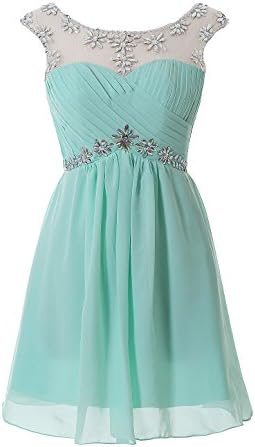 Kiss Dress Women's Chiffon Homecoming Dresses Beaded Short Cocktail Party Gowns(Mint,S)