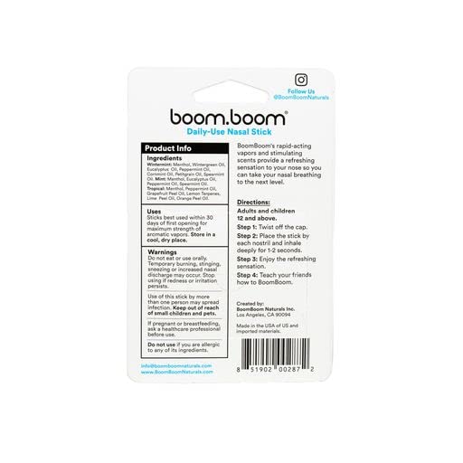 Aromatherapy Nasal Stick (3 Pack) by BoomBoom Enhance Breathing + Boost Focus Breathe Vapor