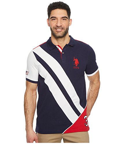U.S. Polo Assn. Men s Short Sleeve Classic Fit Fancy Pique Polo Shirt, Classic Navy Khkb, XL
