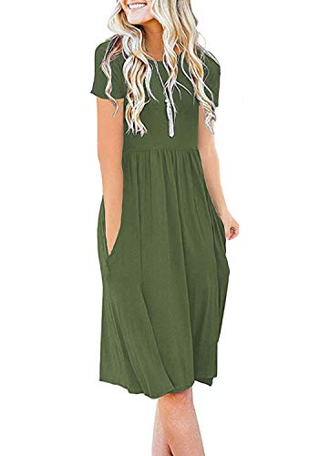 DB MOON Women Summer Casual Short Sleeve Dresses Empire Waist Dress with Pockets (Army Green, XS) - Image 4