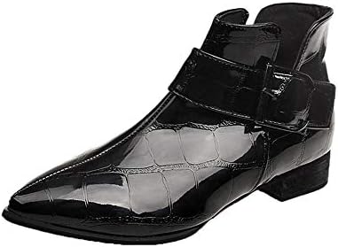 Creazrise Women's Stylish Pointed Toe Buckle Strap Studded Low Block Heel Ankle Boots (Black,7)