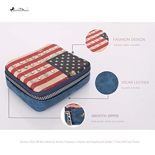 Weekly Pill Organizer Box Case, Cute Travel Pill Vitamin and Supplement Holder Day Night -Faux Leather Carrying Case Included SW MW933-193NY