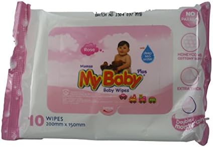 Mamaa MyBaby Refreshing Wet Wipes, Face, Hand &amp; Baby Wipes, Rose Scented, Aloe (10 Count) - TRAVEL SIZE