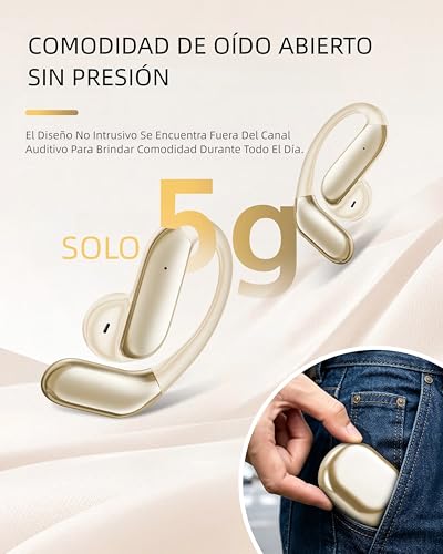 EEXXYZ Open Ear Headphones, Translators Headphones with AI in Real Time Wireless Bluetooth 6.1, 90H Battery, IP66 Waterproof, Open Ear Running and Office (Gold)