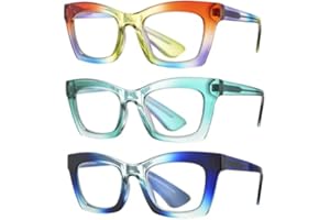 bullabulling 3 pack Oprah style Spring hinge Readers Blue Light Blocking Computer Square Reading Glasses for Women Men