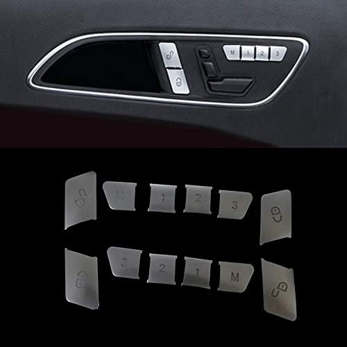 Car Door Lock Switch Button Sticker Chrome ABS Seat Adjust Button Switch Cover Fit for W204 W212 W166 CLA GL C E Class (12pcs Silver Switch Sticker)