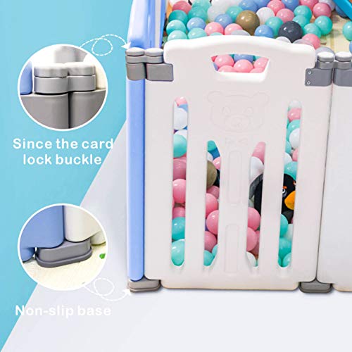 Baby Folding playpen Baby Playpen Kids Activity Centre Safety Play Yard Home Indoor Outdoor New Pen (White and Blue) - Thumbnail 6