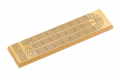 15" 3 Track Wooden Cribbage Board & 9 Plastic Pegs, Natural