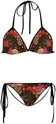 Women's Sugar Skull Dia De Los Muertos Two Pieces Bikini Sets Swimwear Swimsuit