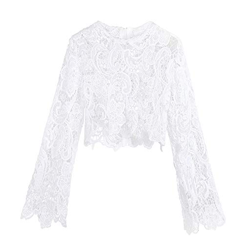 GOWOM Women Summer Top Solid Color Sexy Slim Long Sleeve Lace Blouse