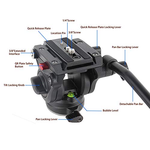 Avella V501 Video Camera Tripod Fluid Drag Pan Head for Canon Nikon Sony Olympus Panasonic DSLR Camera, with 3/8" and 1/4" Mounting Screw