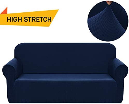 Chelzen Stretch Sofa Covers 1-Piece Polyester Spandex Fabric Living Room Couch Slipcovers (XL Large, Navy Blue)