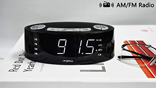 iTOMA Alarm Clock Radio, Digital AM FM, Dual Alarm, Snooze, Dimmer Control, Indoor Temperature Display, Countdown Timer, Backup Battery (CKS3301B)