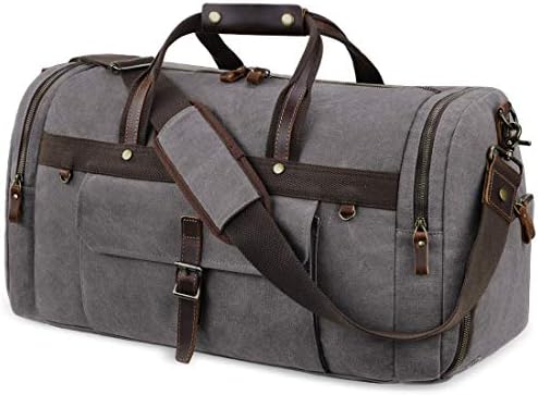 Travel Duffel Bag Waterproof Duffle Bags for Men Oversized Genuine Leather Carryon Weekend bag Canvas Overnight Bag Grey 1 Travel Duffel Bag Waterproof Duffle Bags for Men Oversized Genuine Leather Carryon Weekend bag Canvas Overnight Bag Grey