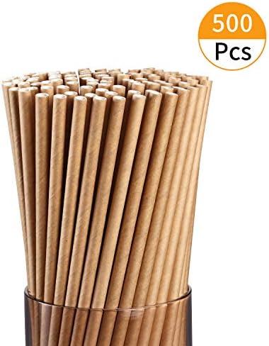 Brown Kraft Paper Straws,500 Pcs,Dye-Free Biodegradable Drinking Straw with Bulk,Food-Safe 7 3/4 inches Long.