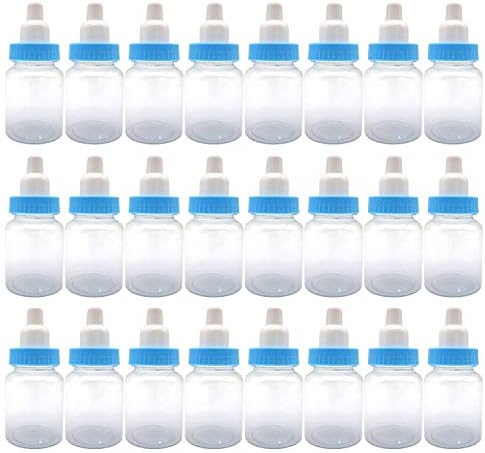 3.5-Inches Baby Bottle Shower Favor,Mini plastic candy bottle,Baby shower supplies Boy girl newborn baby baptism birthday party decor,blue(Pack of 24) (Premium pack)