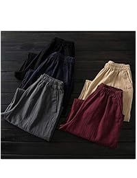 Pantalones de lino para dama con cintura elástica acanalada