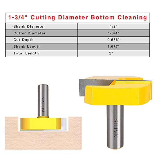 1/2 Inch Shank 2-1/4 Inch 1-3/4 Inch 1-1/4 Inch Diameter Bottom Cleaning Router Bit Woodworking Milling Cutter by SILIVN (3 Pack)