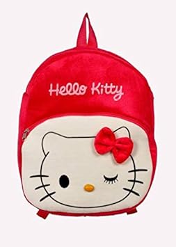 Toy Hub Soft Plush Fabric Multicolour Hello Kitty Printed School Bag for Baby Boys and Girls (Blue) - 40 cm