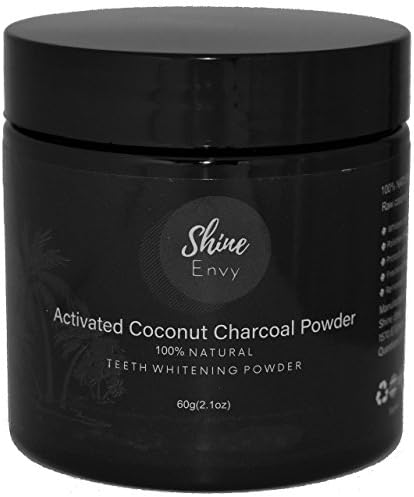 Shine Envy Coconut Activated Charcoal (60g) Natural Teeth Whitening (One-Week Whitening Results!) Safe for Sensitive Teeth, No chemicals, and Made in USA!