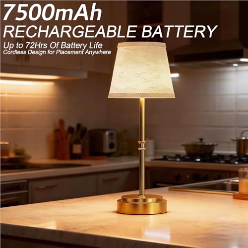 Litluzecozy Rechargeable Cordless Table Lamp Gold - 7500mAh Battery Table Lamps Indoor, Bedside Lamp Touch Dimmable, Wireless Desk Light for Living Room & Bedroom (Gold, 1 Pack)