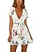 FFLMYUHULIU Women's Sexy V-Neck Floral Print Ruffle Short Sleeve Asymmetric Party Short Mini Dress (C037baise, S)