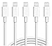 Xcords iPhone Charger 5Pack 6Foot Lightning Cable 8-Pin Lightning to USB Charging Cord Compatible with iPhone 7 7 Plus 6 6s 6 Plus 6s Plus iPhone 5 5s 5c iPad iPod and More (White)